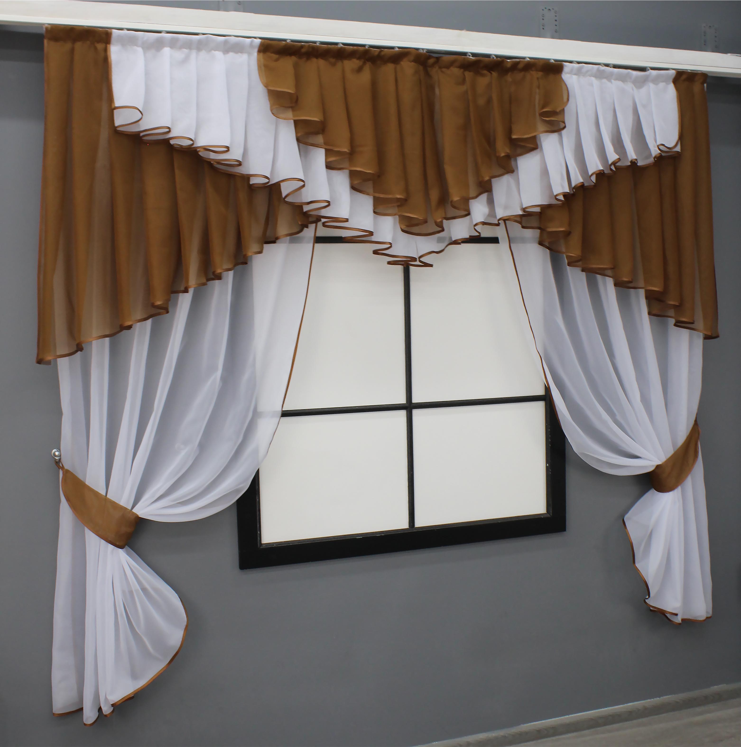 Комплект штор VR-Textil №115к шторки з ламбрекеном 200х170 см Білий із коричневим (52-1001) Комплект штор VR-Textil №115к шторки з ламбрекеном 200х170 см Білий із коричневим (52-1001)