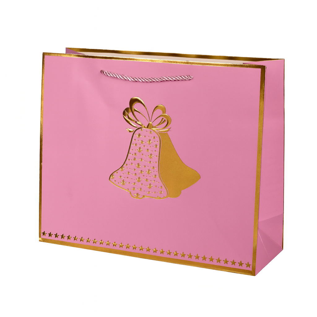 Пакет новогодний с ручками Stenson Christmas magic 32х26х10 см Розовый с золотым (R33724-M)