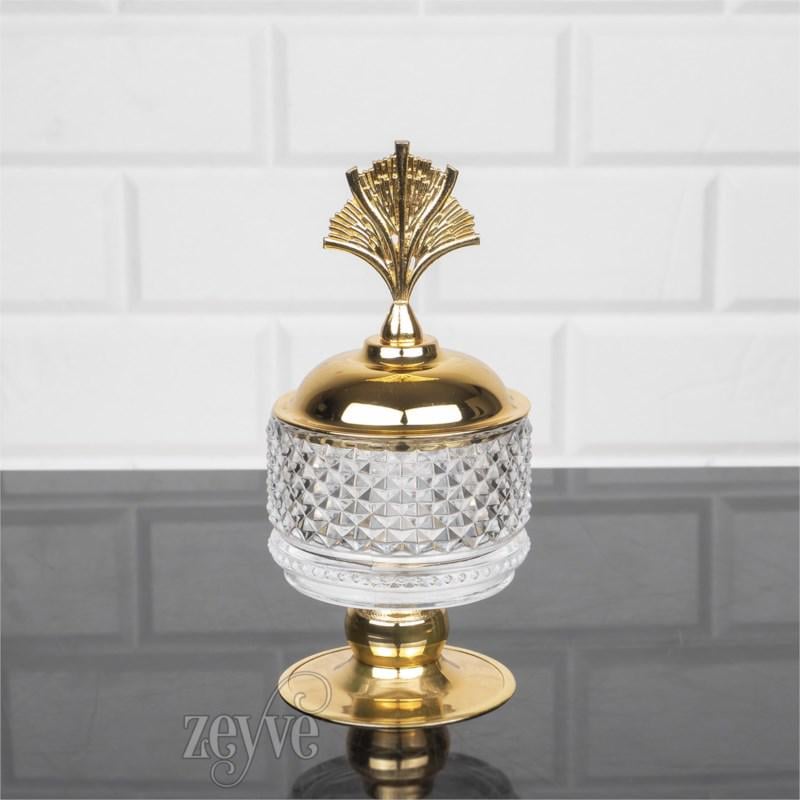 Ваза для сладостей/сахара/меда/икры с крышкой на ножке 17х8 см Золотистый (20A)