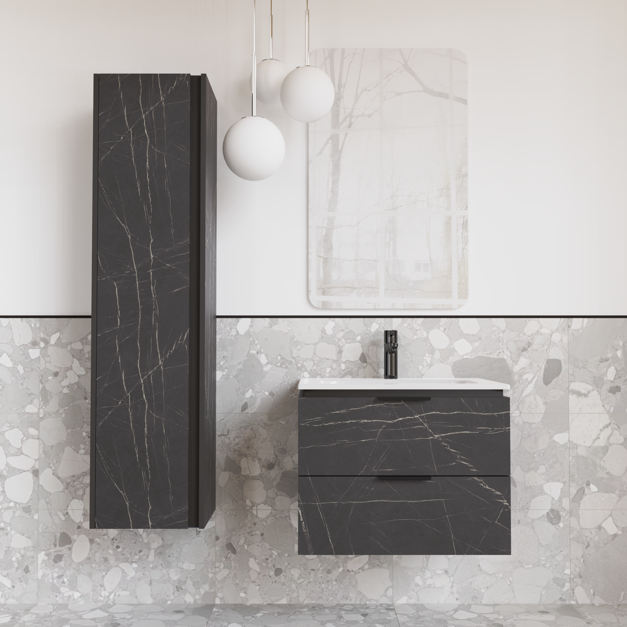 Тумба подвесная с раковиной MVK Vostok Icon 60 В2 600х450х530 мм Камень Пьетра Гриджо Черный (p260pg) - фото 4