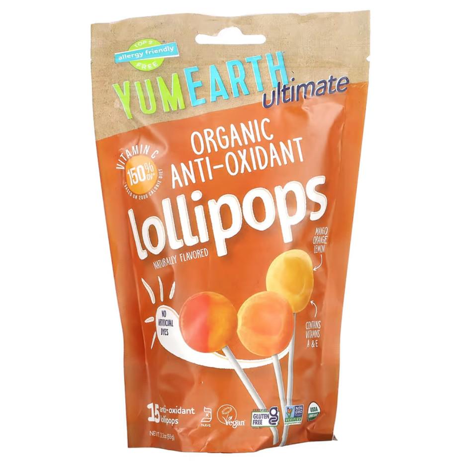 Леденцы YumEarth Ultimate Organic Anti-Oxidant Lollipops Mango Orange Lemon 15 леденцов