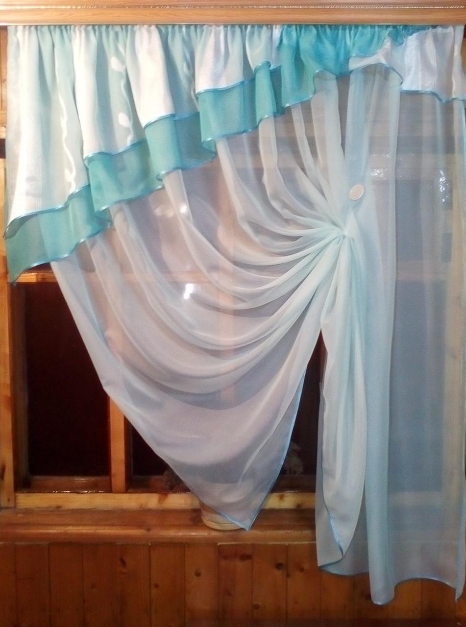 Занавеска кухонная готовая Алия Лазурный бирюзовый - фото 3