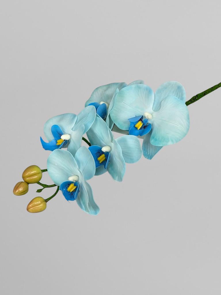 Искусственная декоративная орхидея Фаленопсис 5 соцветий 65 см Голубой (К01079)