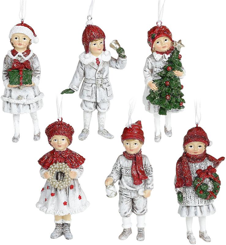 Набор подвесных фигурок Дети в ожидании Нового Года 6,5х4,5х12 см 6 шт. Белый/Красный (BD-707-889)