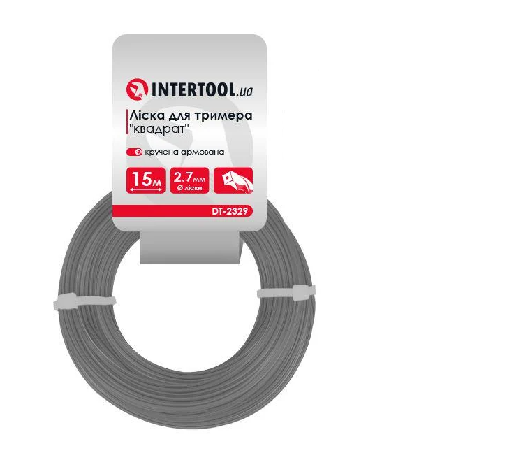 Волосінь для тримера Intertool квадрат кручена армована 2,7 мм х 15 м (DT-2329)