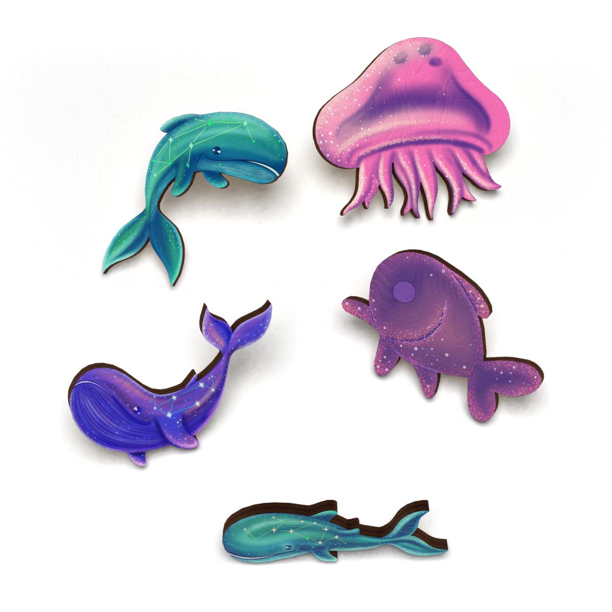 Набор значков Lex Altern Морсая фауна/подводный мир из дерева 5 шт.