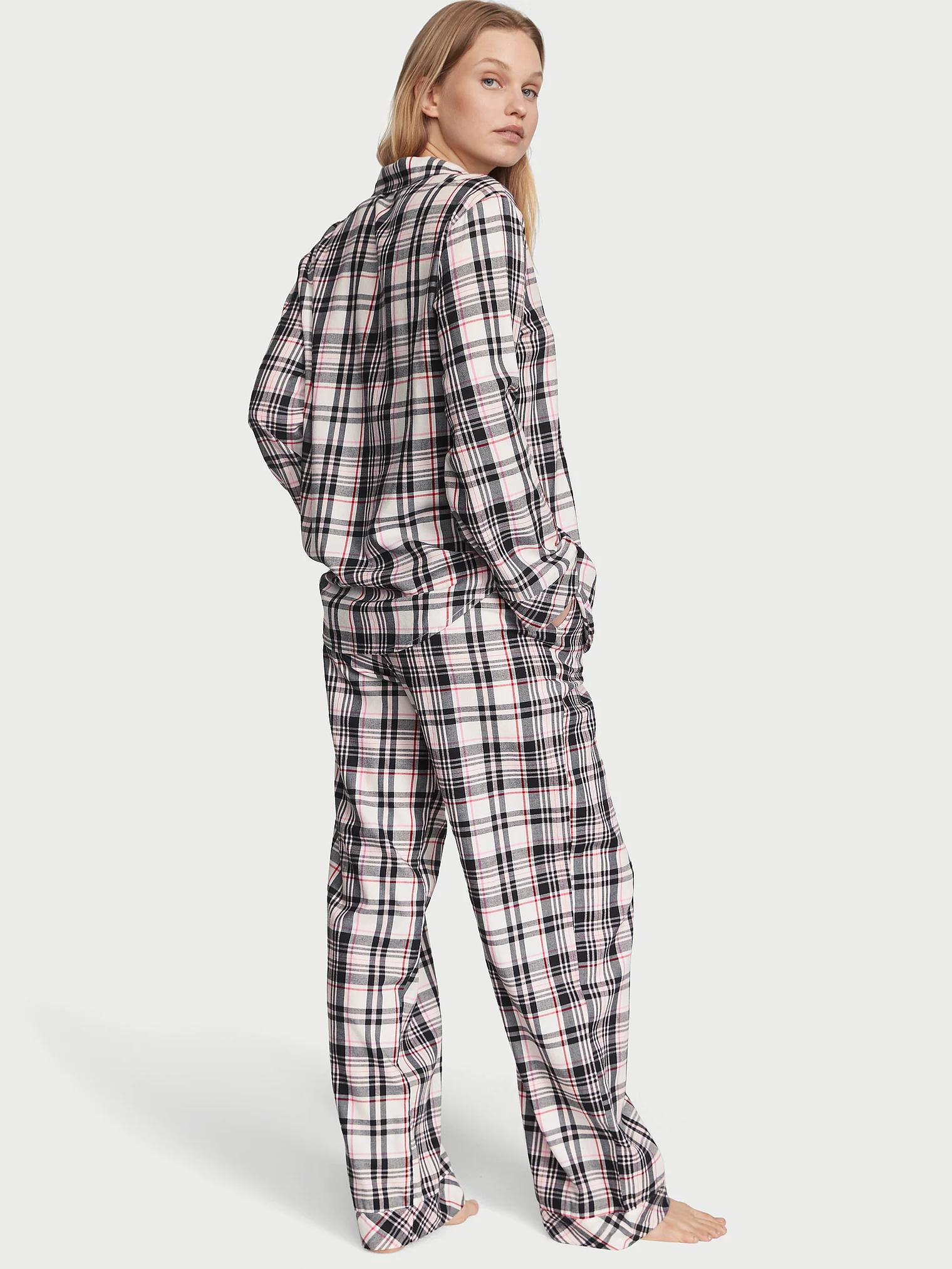 Піжама жіноча фланелева Victoria's Secret Flannel Long Pajama Set ХS Чорно-білий (15045767) - фото 2