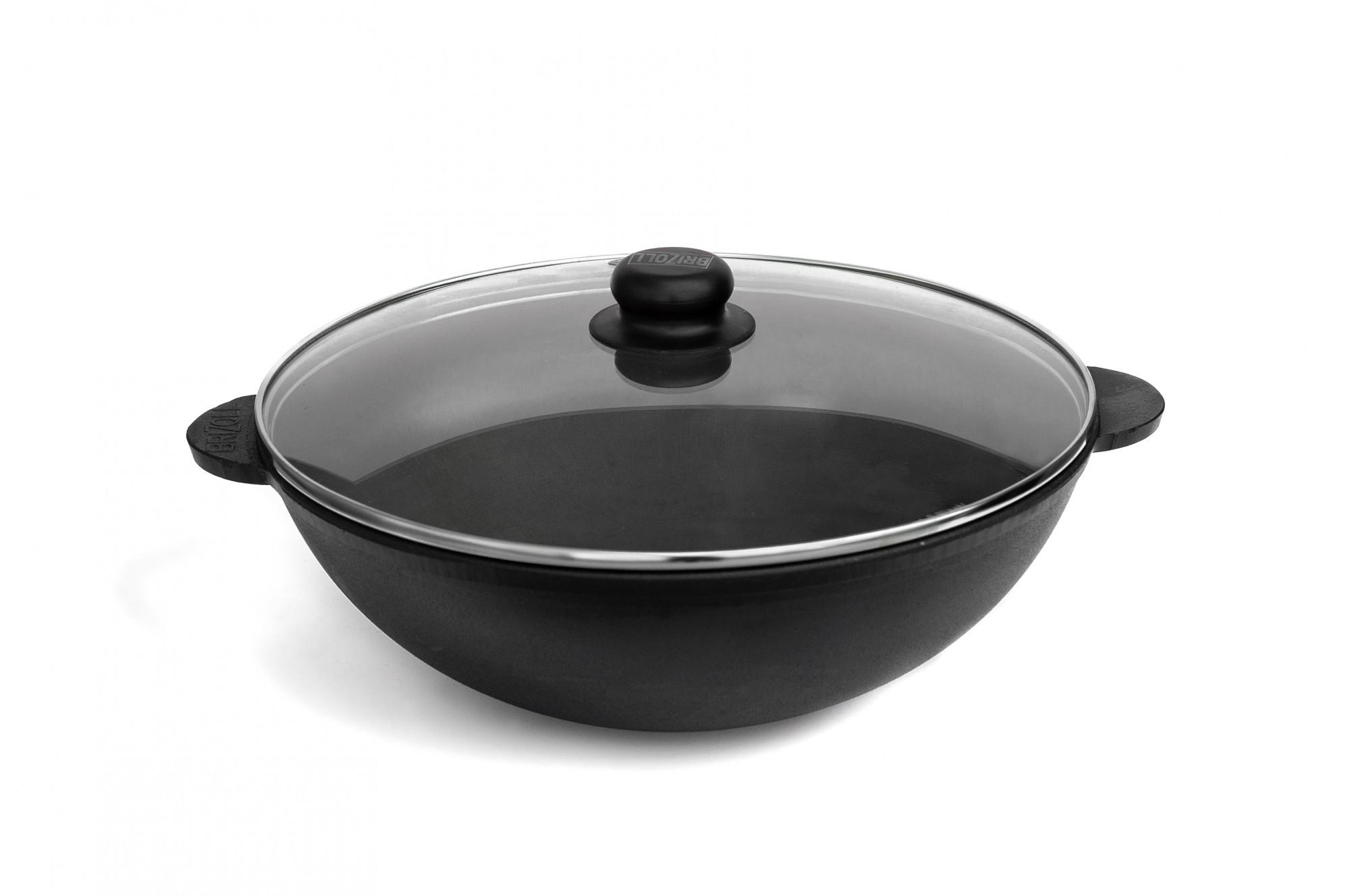 Сковорода с крышкой Brizoll wok чугунная 4,7 л (w30-1)