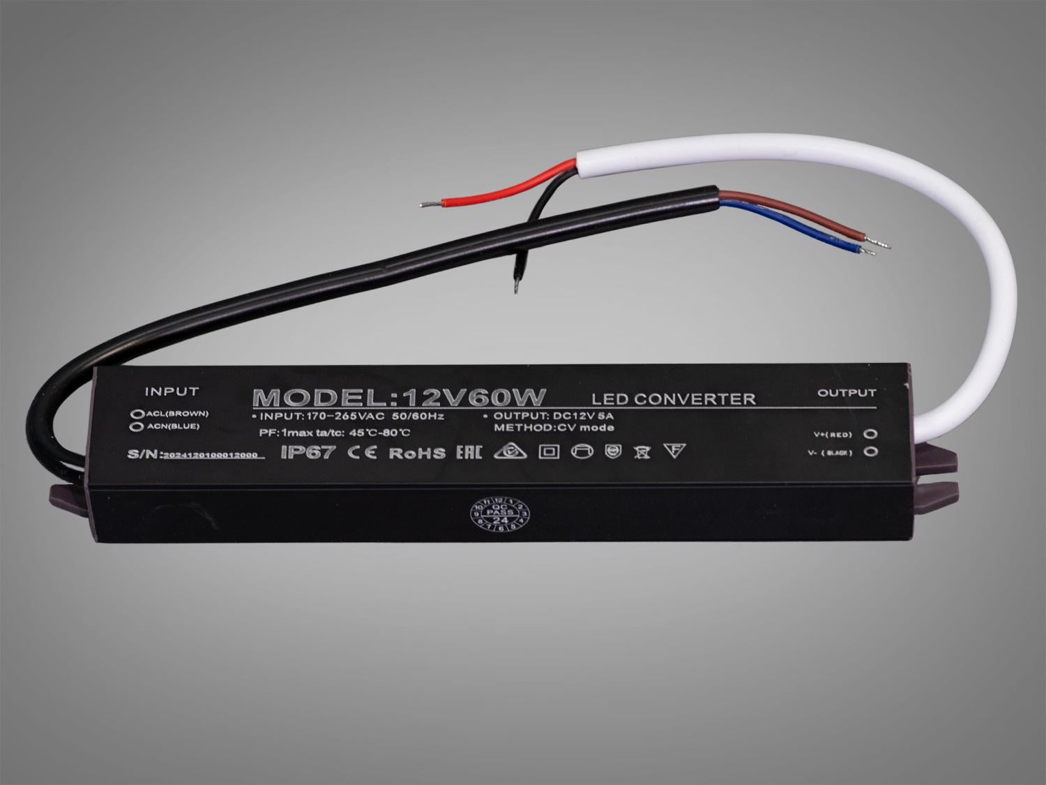 Блок питания ультратонкий для LED-ленты 12 В 60 Вт 5А герметичный (PPF-SY-C-12v-60w)
