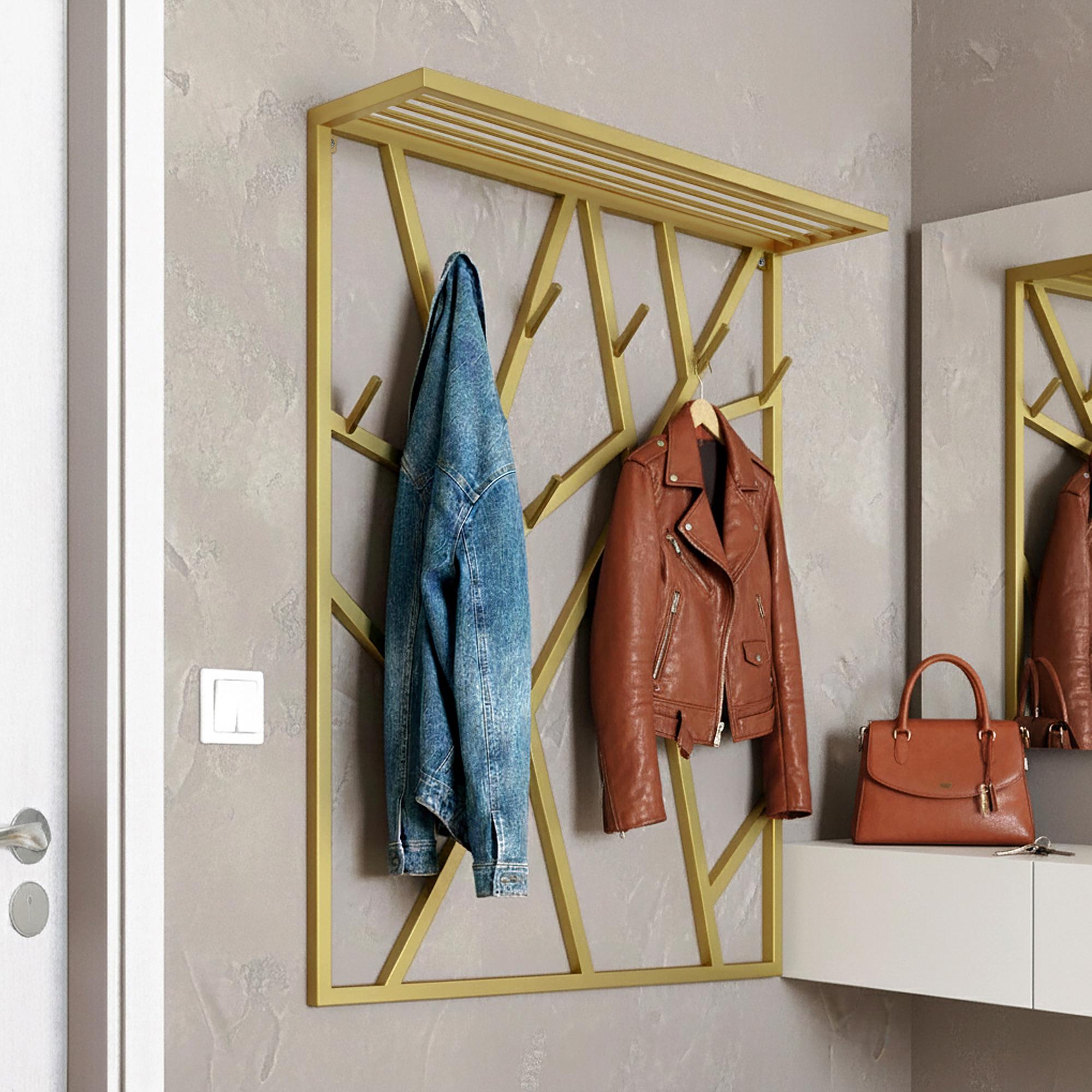 Вешалка для одежды настенная из металла Loft 800x200 мм H 1000 мм Золотой (1556) - фото 2 Вешалка для одежды настенная из металла Loft 800x200 мм H 1000 мм Золотой (1556) - фото 2