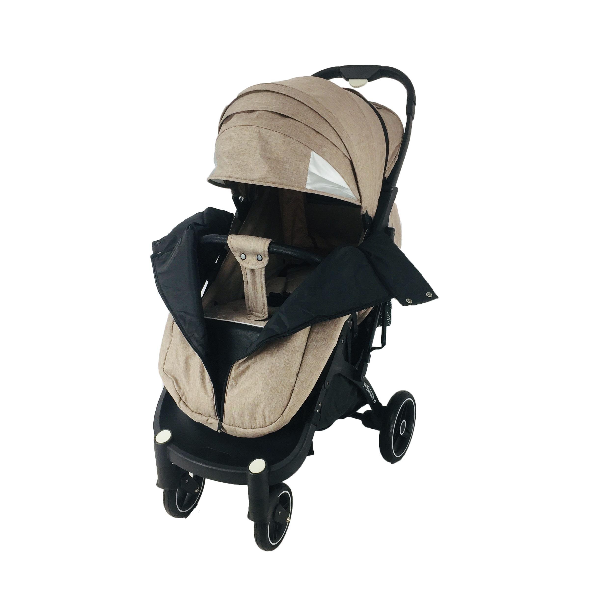 Коляска Yoya Plus Pro-22 з Великим дощовиком Бежева на Чорній рамі