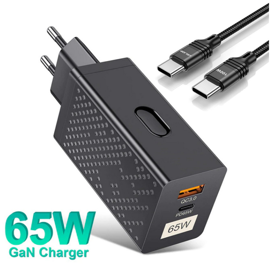 Зарядное устройство для USLION GaN Carbon 65 Вт PD Quick Charge + кабель 100 Вт (9653417) - фото 4