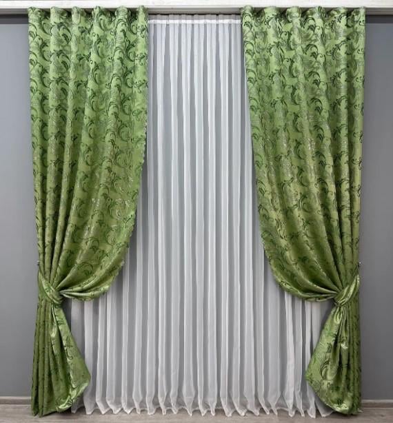 Тканина для штор жакард Завиток 1,45 м Зелений (1644ш) - фото 5 Тканина для штор жакард Завиток 1,45 м Зелений (1644ш) - фото 5