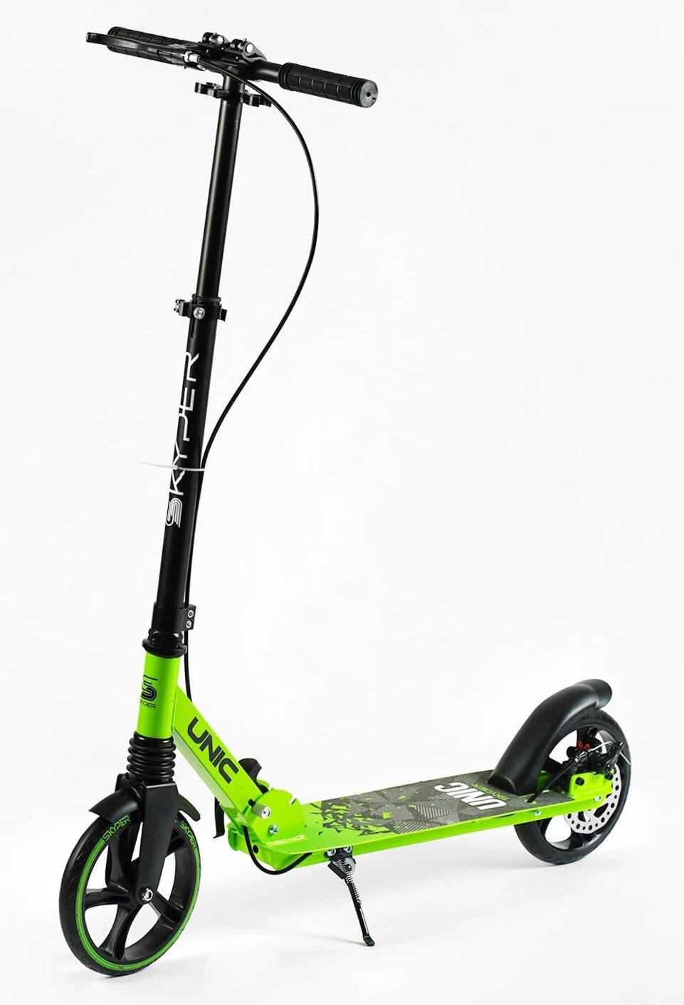 Самокат двухколесный Skyper Unic ручной тормоз PU колеса 1 амортизатор Green/Black (144631)