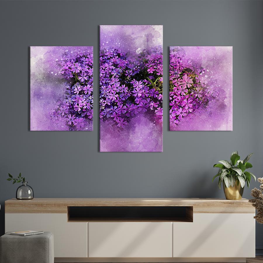 Картина на холсте триптих Цветущие фиалки 66x40 см (855-32)