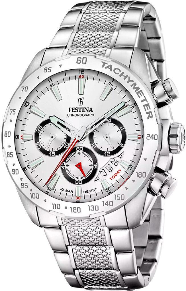Наручные часы мужские Festina F20668/1 Timeless Chronograph со стальным корпусом WR 100 м и белым циферблатом