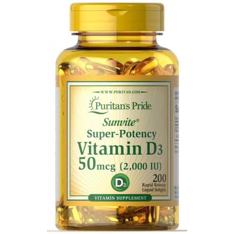 Витамины Puritan's Pride Vitamin D3 2000 МЕ 200 капс. (PTP-17618) - фото 1