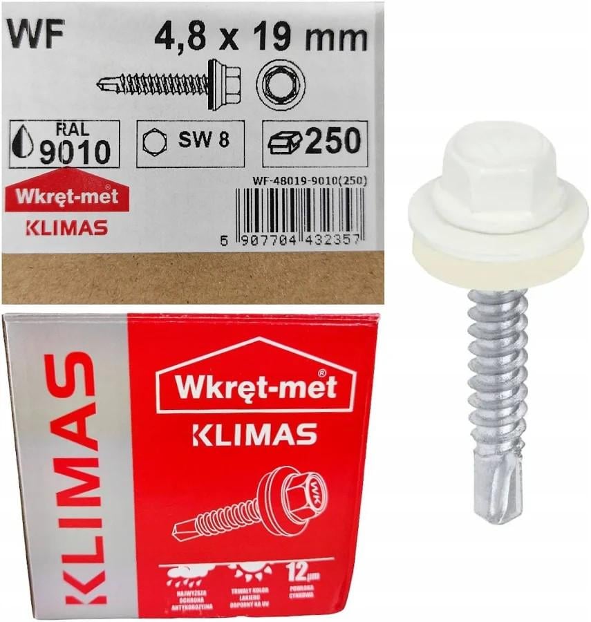 Саморез Wkret-Met для крепления металлического профиля 250 шт. SWMH 4,8х19 (9010) Саморез Wkret-Met для крепления металлического профиля 250 шт. SWMH 4,8х19 (9010)