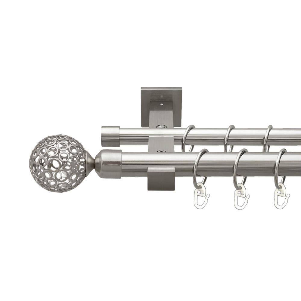 Карниз Orvit Савона металевий дворядний техно гладка труба кільце металеве 25/19 мм 240 см Нержавіюча сталь (00-00026571)