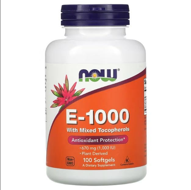 Витамин E NOW Foods Vitamin E-1000 with Mixed Tocopherols 100 Caps