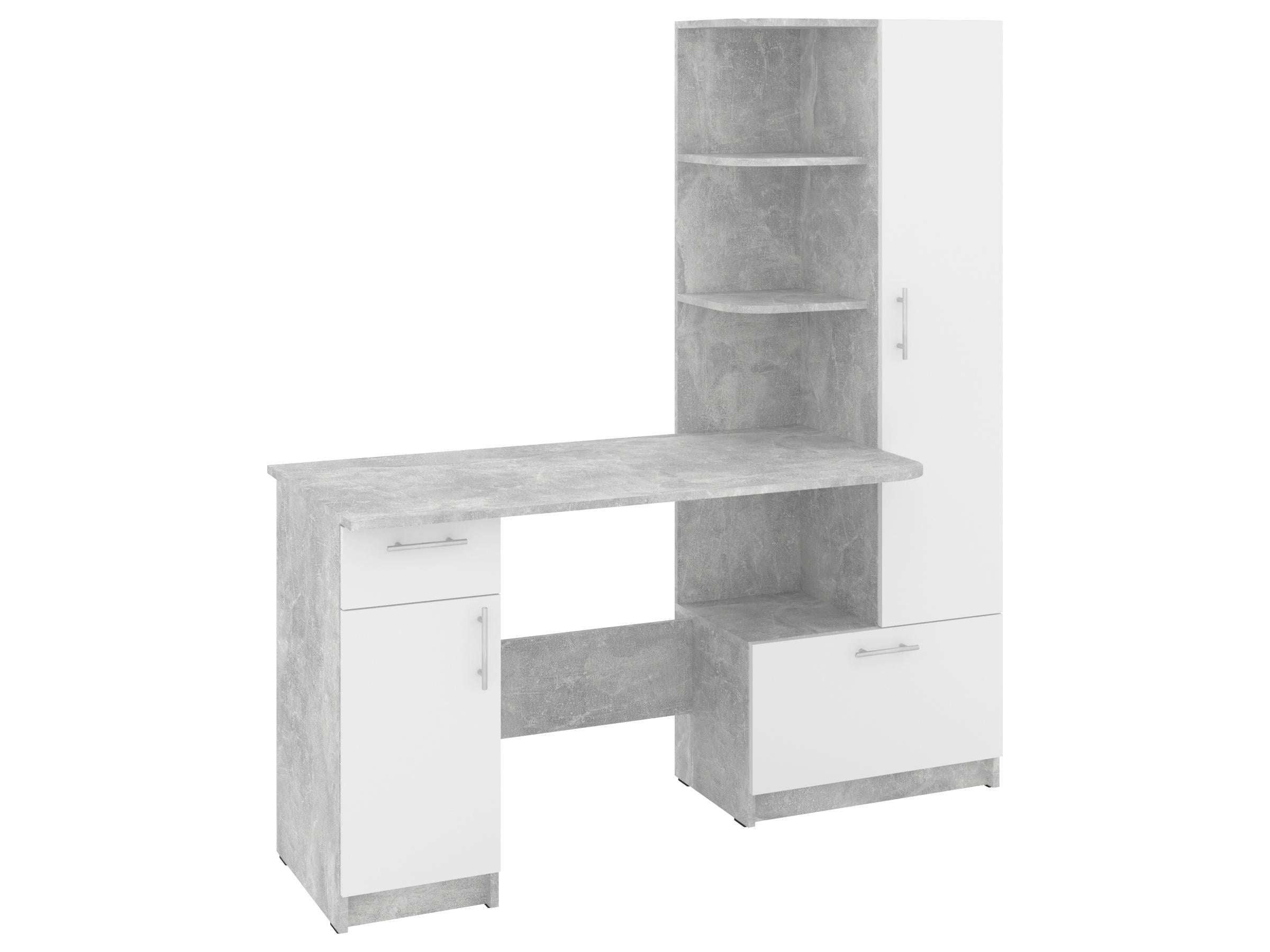 Письмовий стіл PEHOTIN Шанс-П 150х60х75/164,5 см Бетон/Білий (PN-101711)