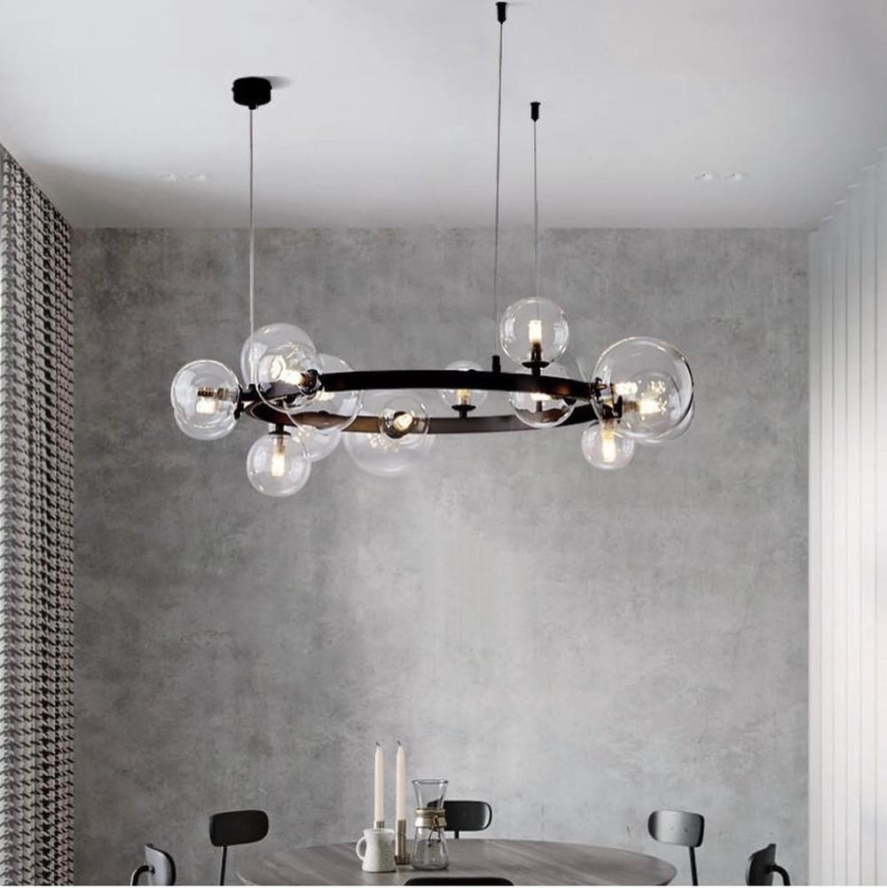 Люстра с 15 прозрачными плафонами-шарами разного диаметра 80 см Черный (AT 32/15 BK)