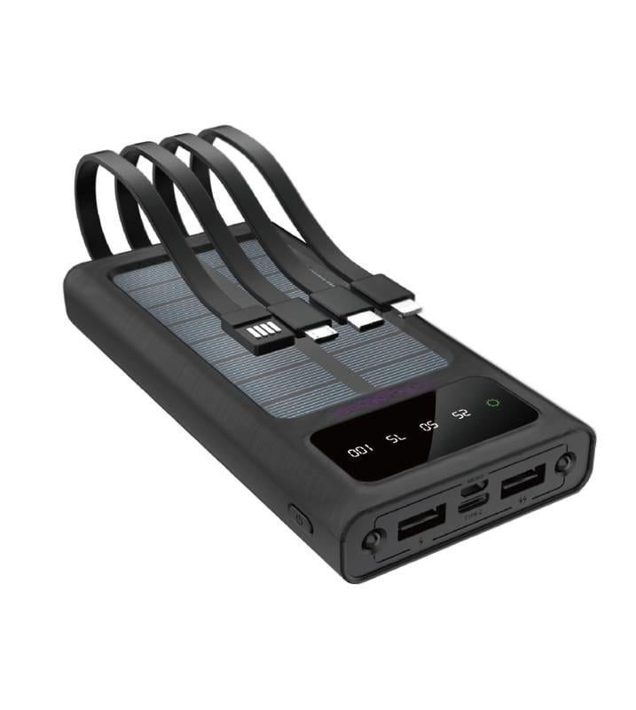 Повербанк Y-Kryptone S-01 SOLAR CHARGE LED Light 10000 mAh CABLE in Black (YK-S01SLC-B)