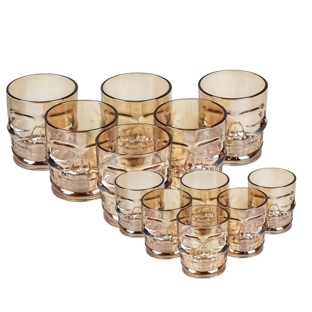 Набор стаканов с рюмками High Quality Череп 12 предметов Gold