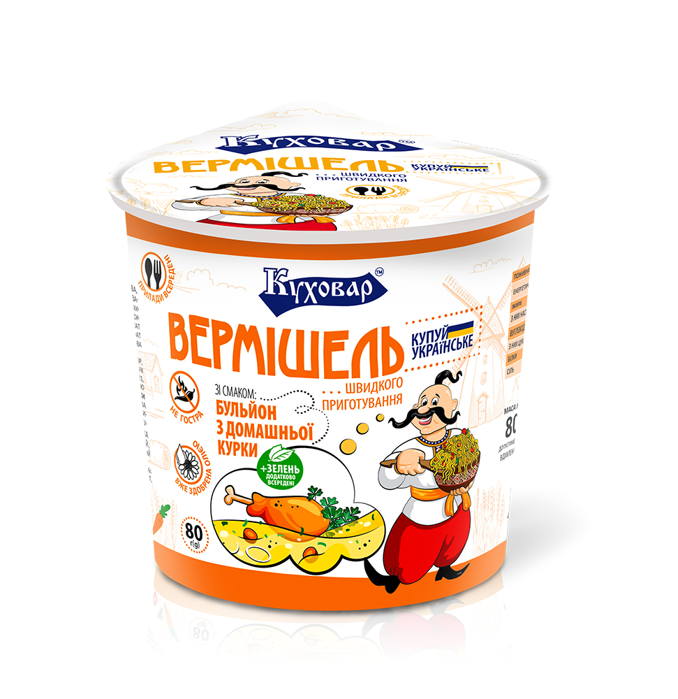 Вермишель быстрого приготовления Куховар со вкусом бульона из домашней курицы/неострая 80 г (90322)