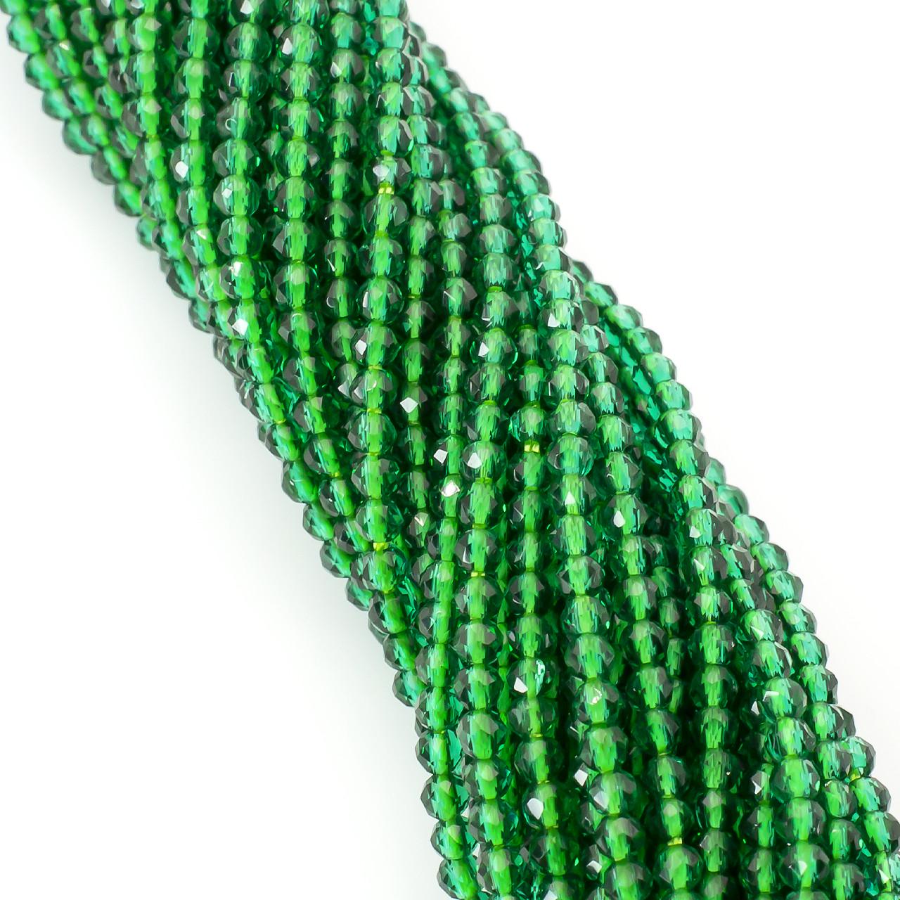 Бусины с круглой огранкой на нитке 37 см из шпинели 2 мм 200 шт. Зеленый (БШ0202к05)