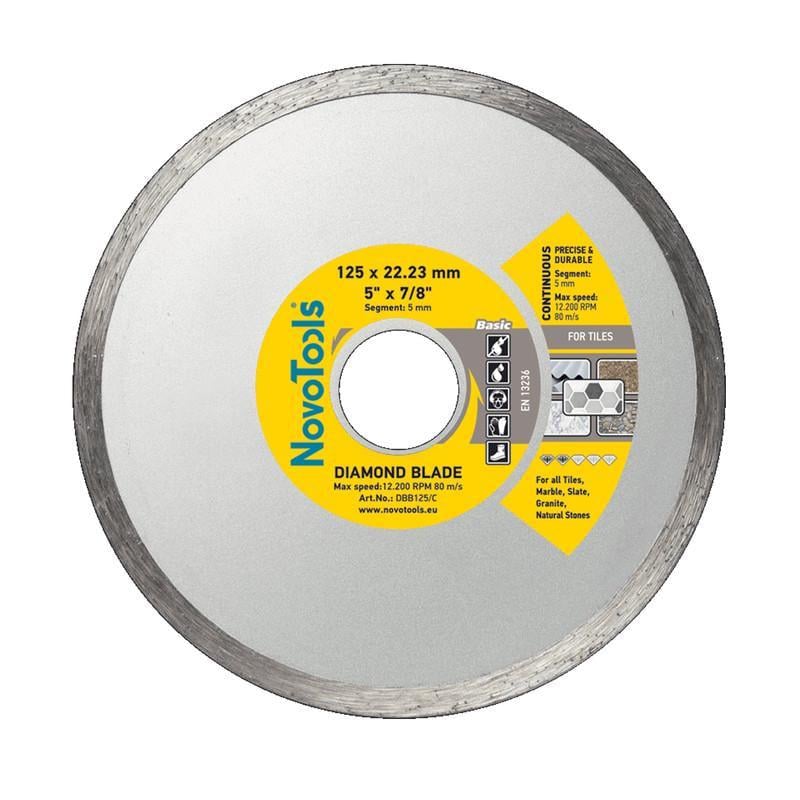 Диск алмазный отрезной NovoTools Basic DBB125/C 125x5x22,2 мм по бетону/камню/кирпичу/граниту (INKRUM00TF125050PB)
