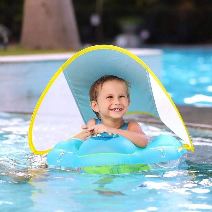 Круг надувной для плавания SwimRing с понтоном для детей с тентом Голубой (2633874444) - фото 5