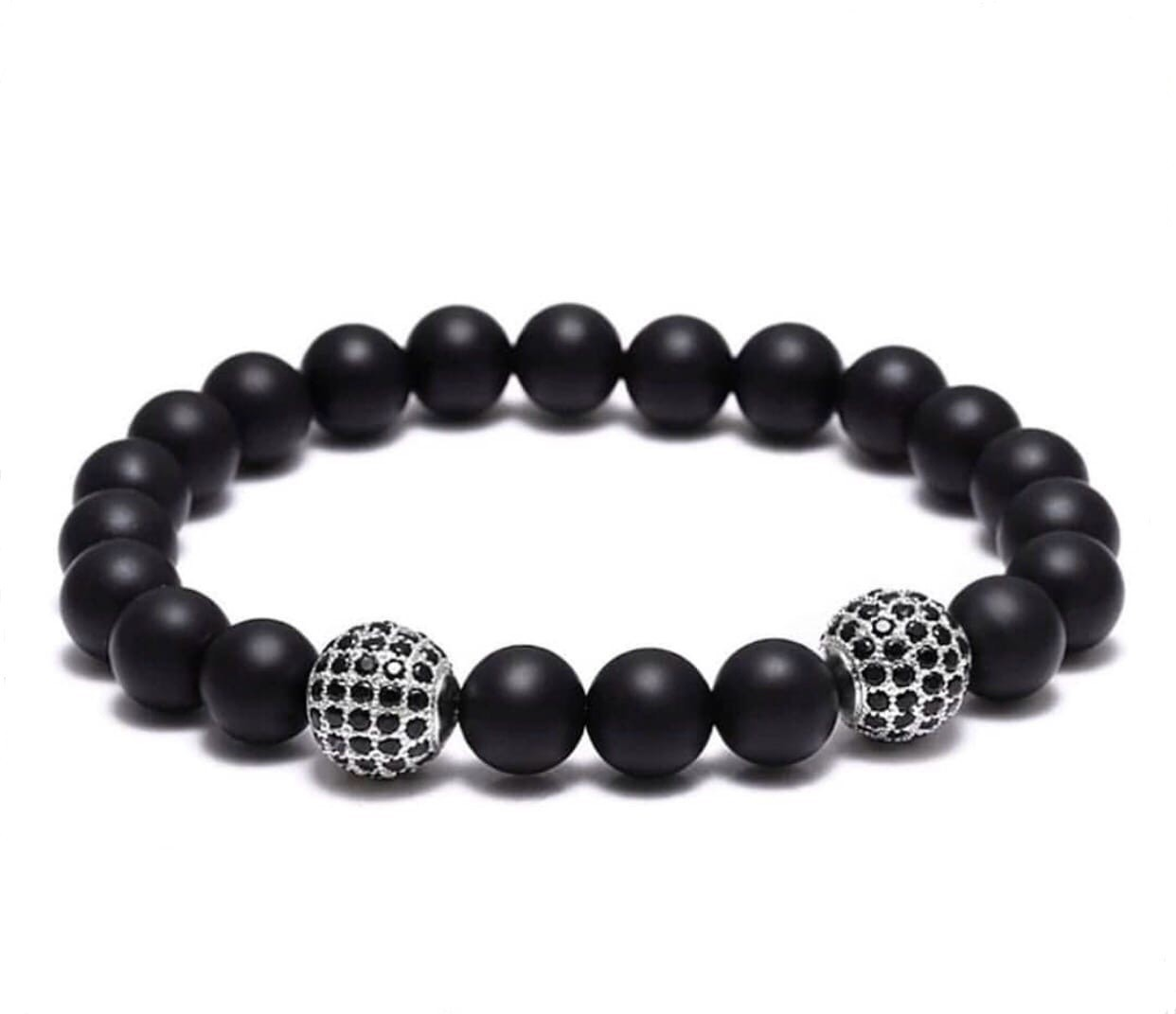 Браслет із шунгіту з двома кулями р. 22 Чорний (90033)