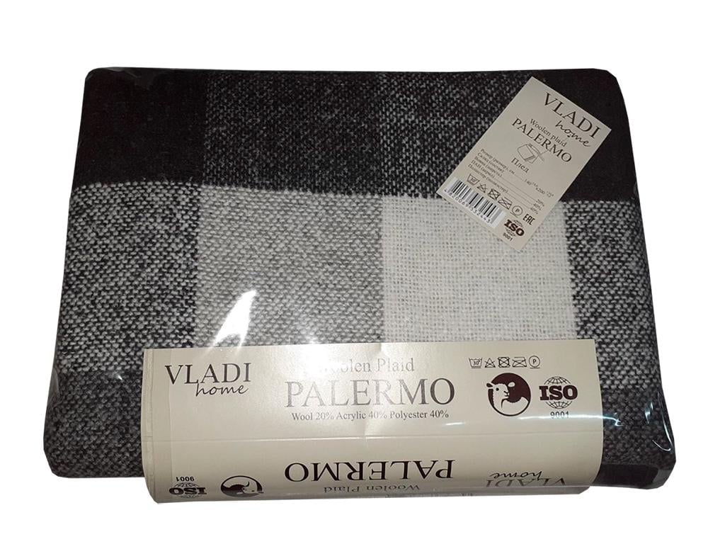 Плед шерстяной Vladi Палермо No8 Pictor 140х200 см Белый/Антрацитовый (19311)