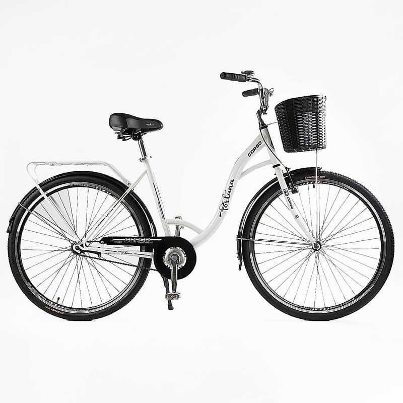 Велосипед міський Corso Fortuna 28" одношвидкісний/сталева рама 20"/кошик/багажник White (163530)