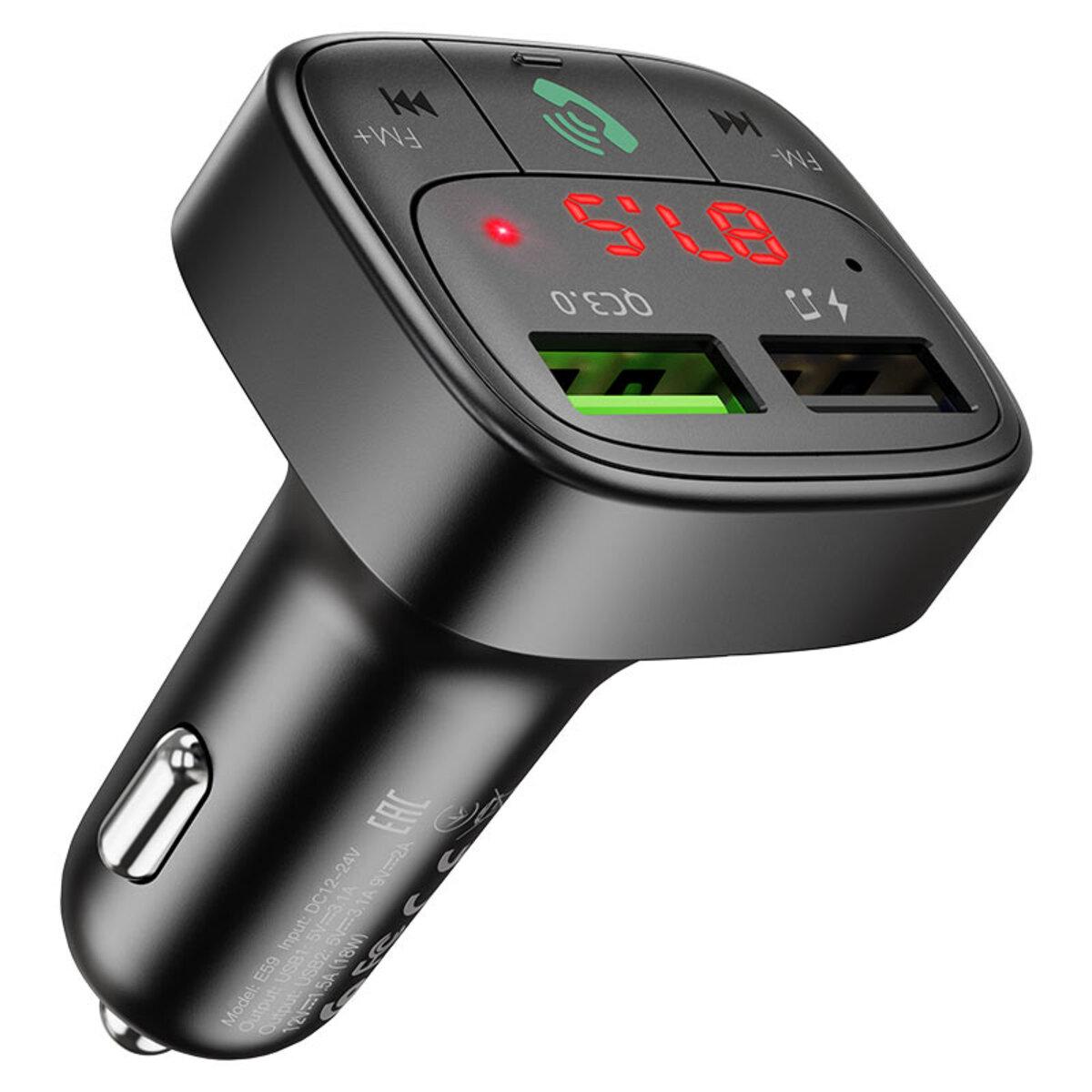 FM-трансмиттер автомобильный Hoco E59 Promise QC 3.0 BT 2хUSB 18W 3,1A Black (24998188)