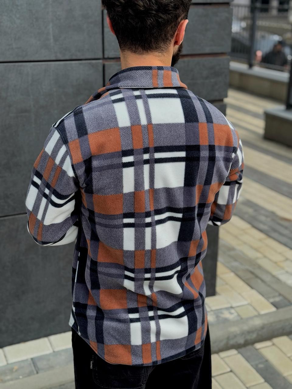 Рубашка мужская весенне-осенняя флисовая S Бело-оранжевый (G0016/1/1) - фото 6