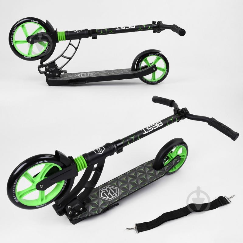 Самокат двухколесный Best Scooter с PU колесами, 1 амортизатором Black/Green (99666) - фото 3