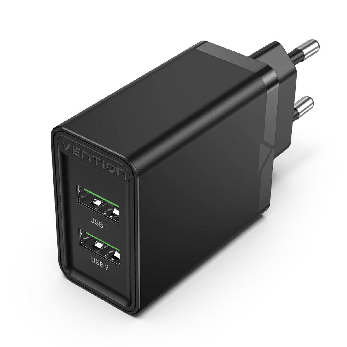 Мережевий зарядний пристрій Vention Two-Port USB Wall Charger EU-Plug Black (FBAB0-EU) - фото 1