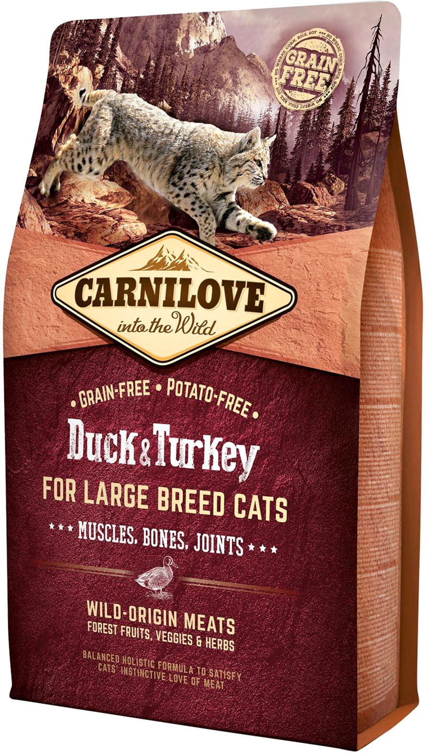 Корм сухой для взрослых кошек крупных пород Carnilove Cat Duck&Turkey Large Breed 2 кг (8595602512768)
