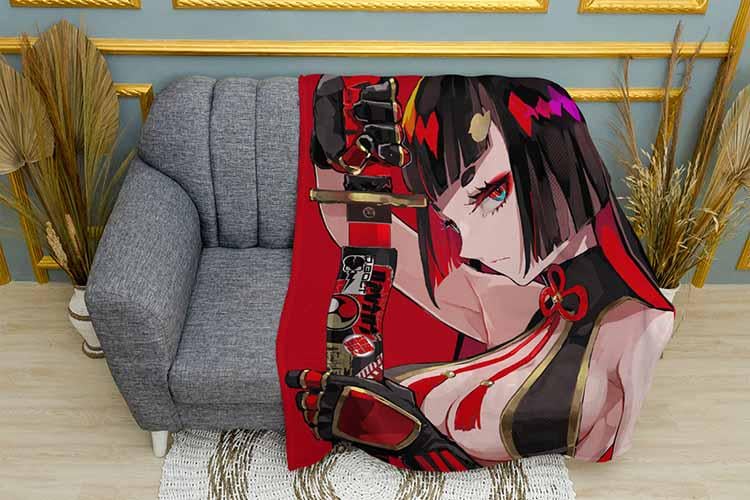 Плед A girl with a sword Red background Аnime плюш двухслойный 135х150 см (113043-3)