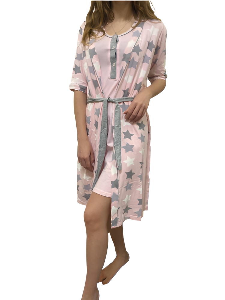 Рубашка ночная и халат Сердечки L Розовый/Серый (13293487)