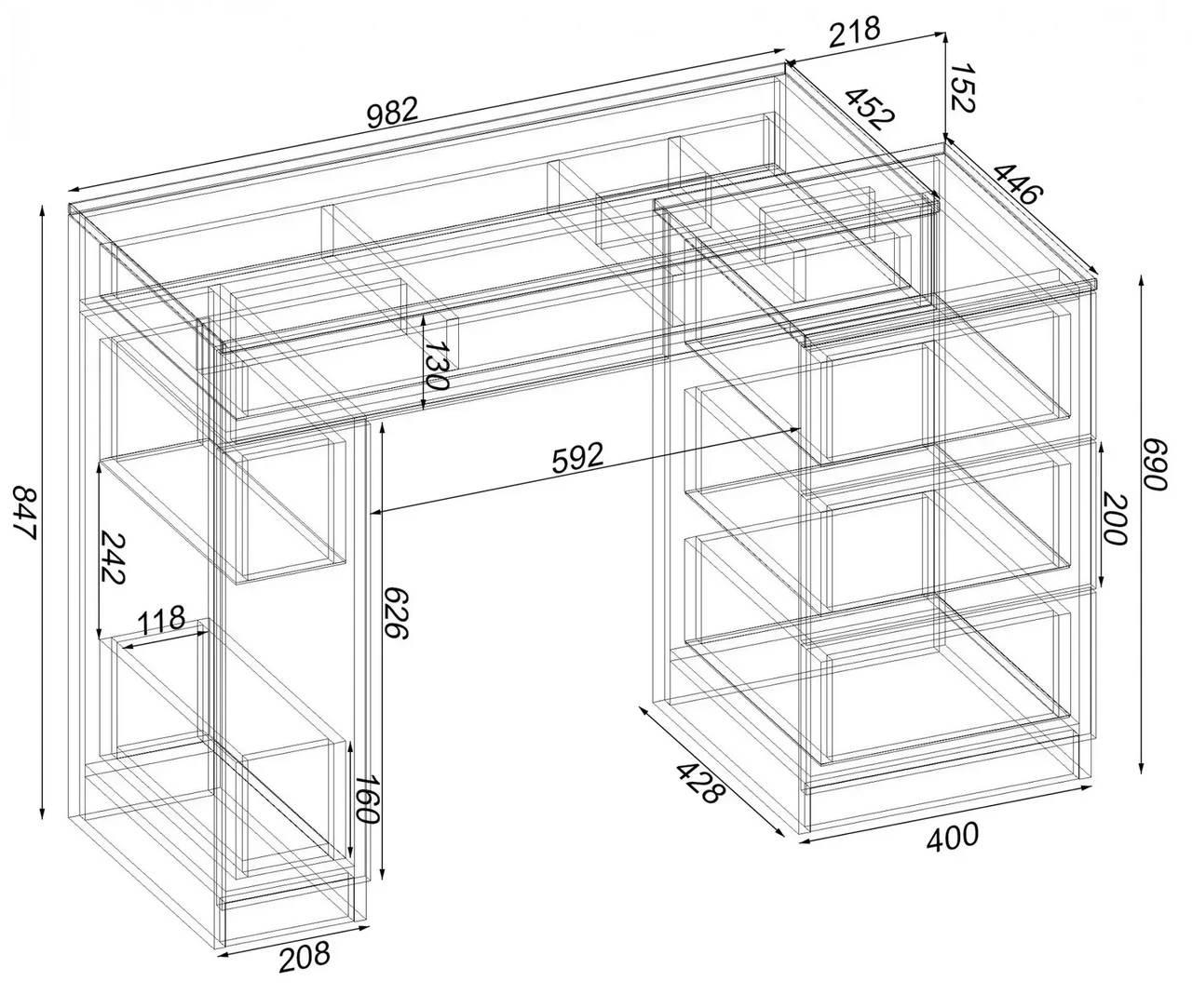 Стіл-трюмо туалетний Kontinent Krystal 1200х452х847 мм Дуб Аппалачі/Антрацит (59321441) - фото 3