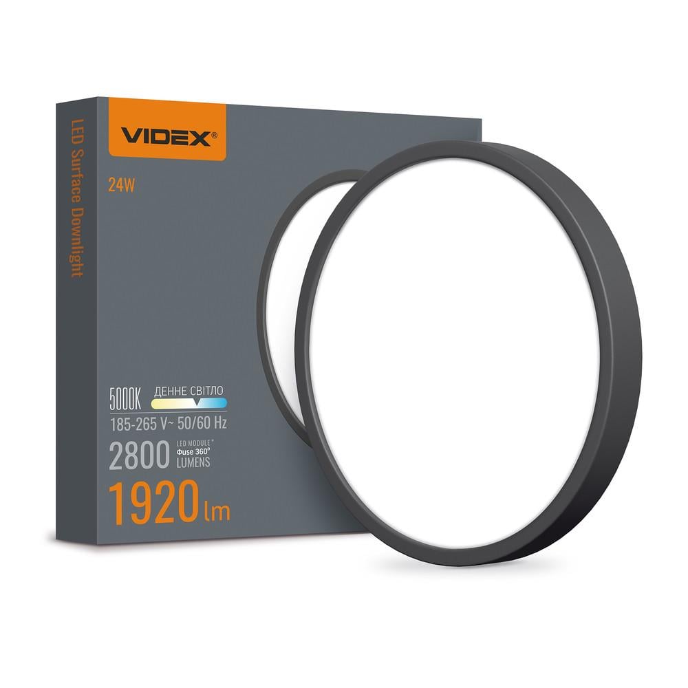 Светильник накладной Videx 24W 5000K круглый Черный (12830)