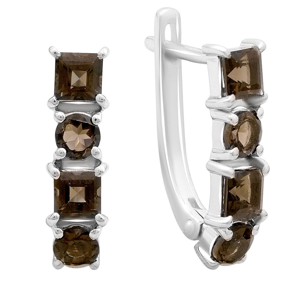 Сережки срібні LoveR з натуральним раухтопазом коричневого кольору багатокам’яний дизайн