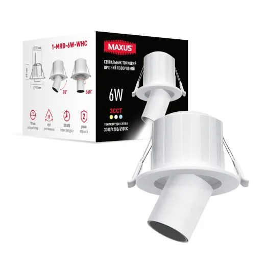 Світильник світлодіодний точковий Maxus 1-MRD-6W-WHC Downlight 3CCT врізний поворотний 6W White (21490573)