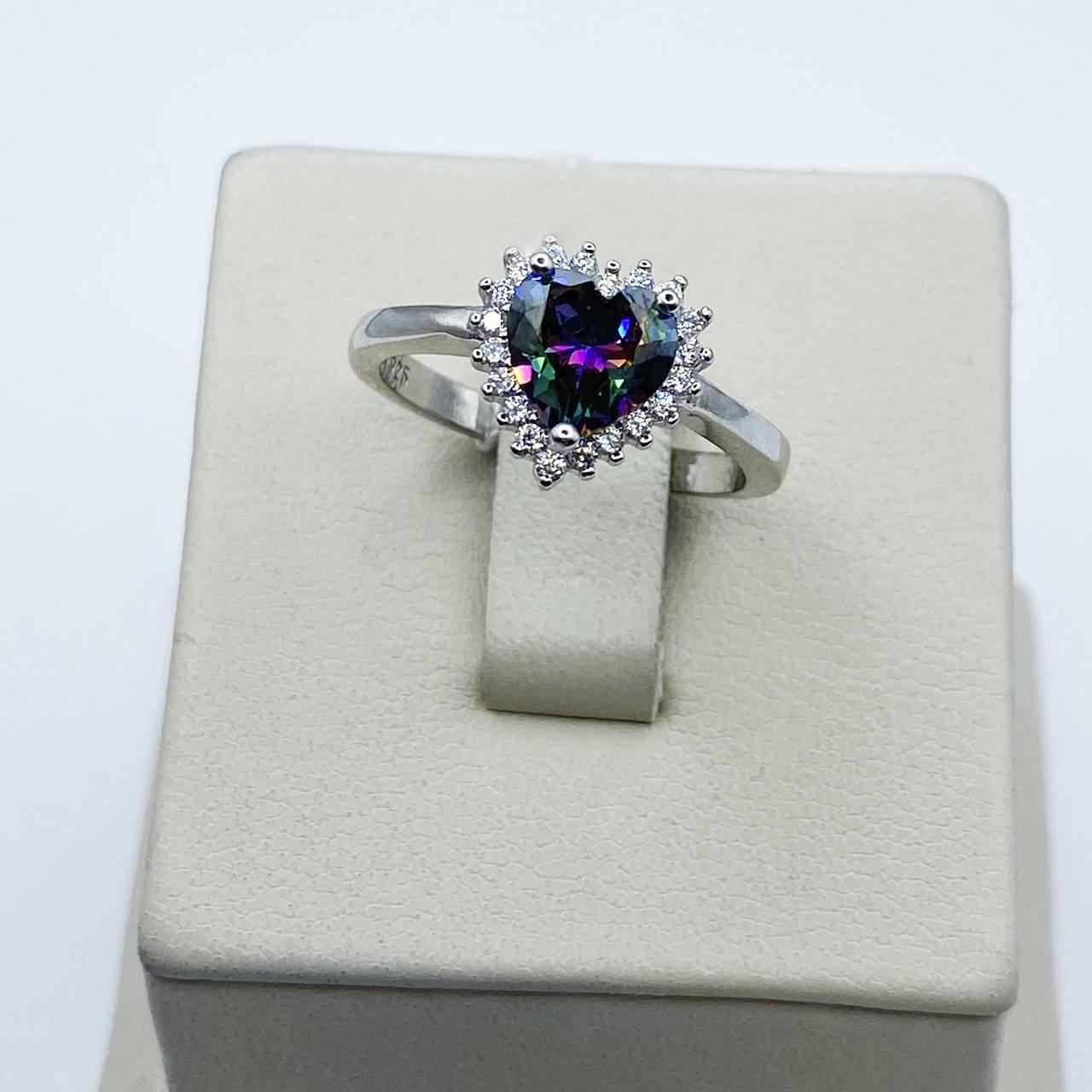 Кольцо серебряное Сердце с мистик топазом и кубическим цирконием р. 17,5 3,15 г (2029147009)