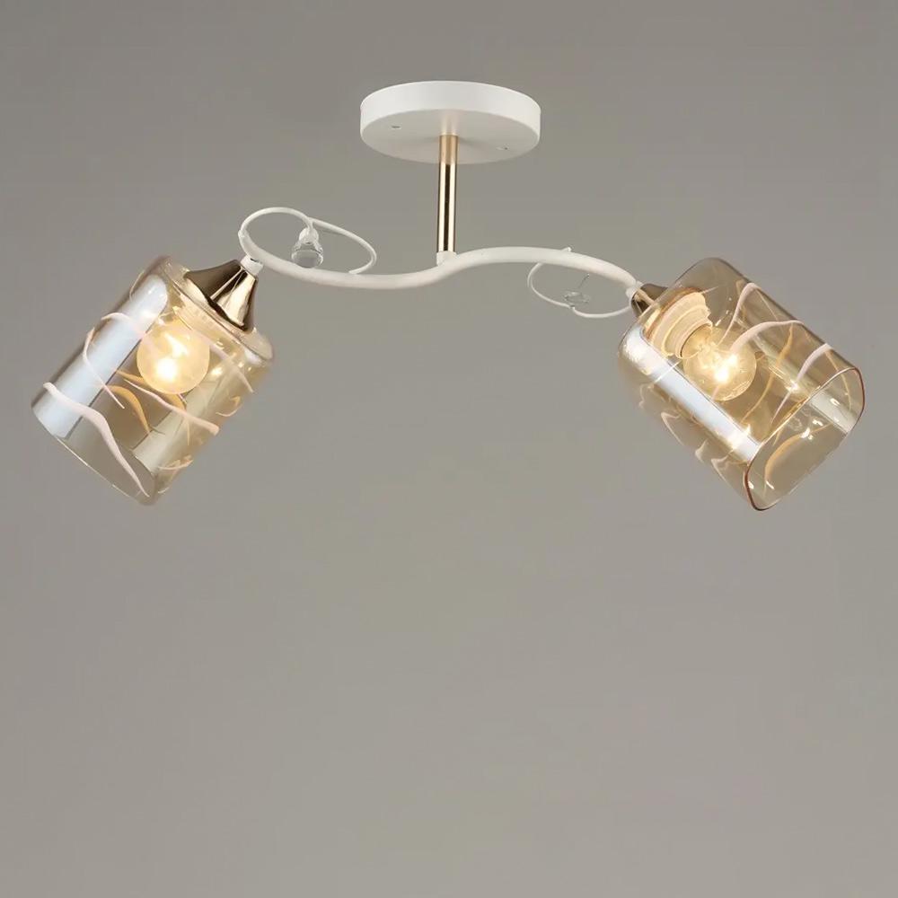 Люстра стельова Light House SR-19335/2 WT/FGD з візерунком E27 550х210х260 мм Білий/Золотий/Медовий