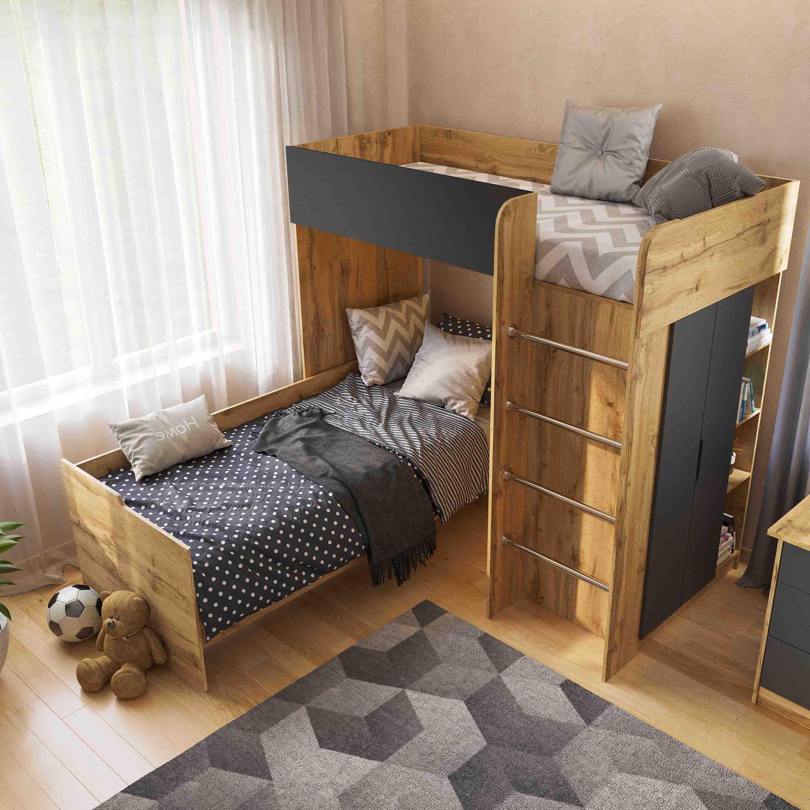 Комплект для детской BED-ROOM 3 две кровати и шкаф 1940x1020x1690 мм Дуб Тахо/Графит