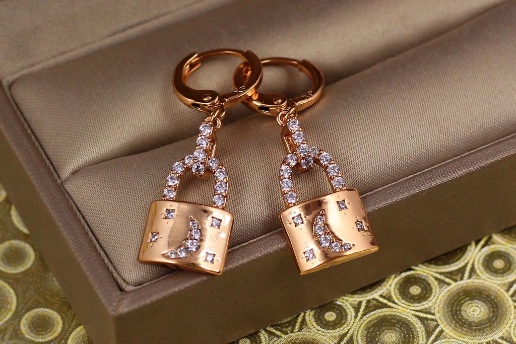 Серьги подвески Xuping Jewelry Замочек с луной 3,5 см Золотистый (1946601653)